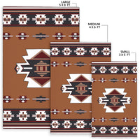 Area rug sizes: small 3x5, medium 4x6, large 5x8, with brown starburst design