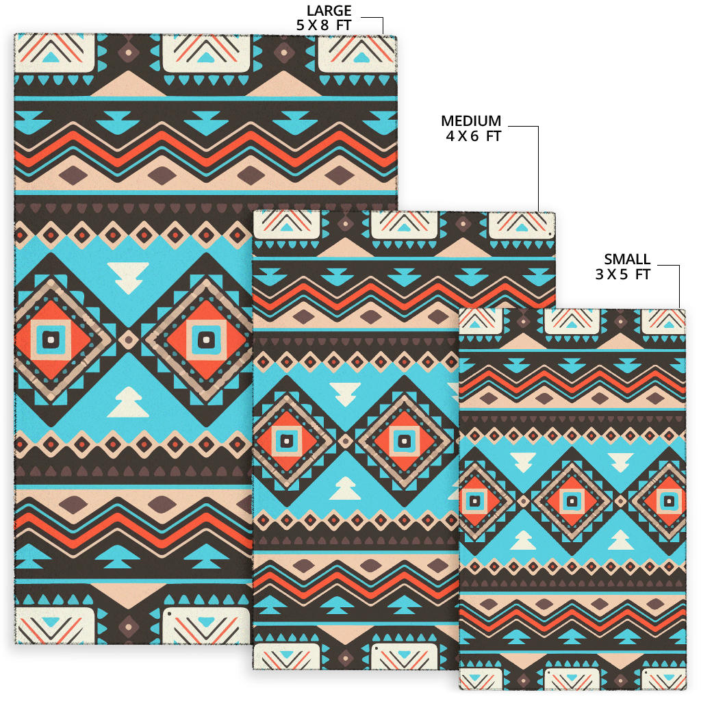 Tribal area rug set sizes: large 5x8 ft, medium 4x6 ft, small 3x5 ft