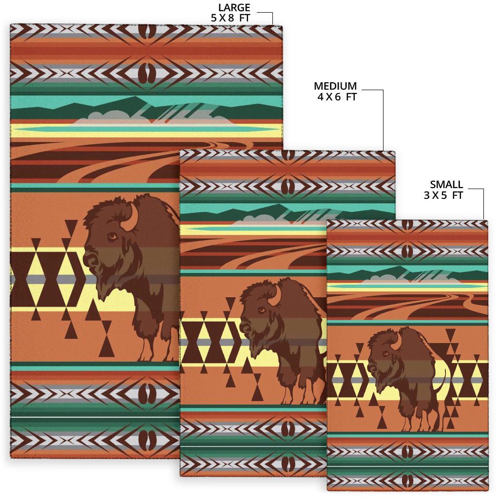 Bison area rug set showing Large 5x8 ft, Medium 4x6 ft, Small 3x5 ft.