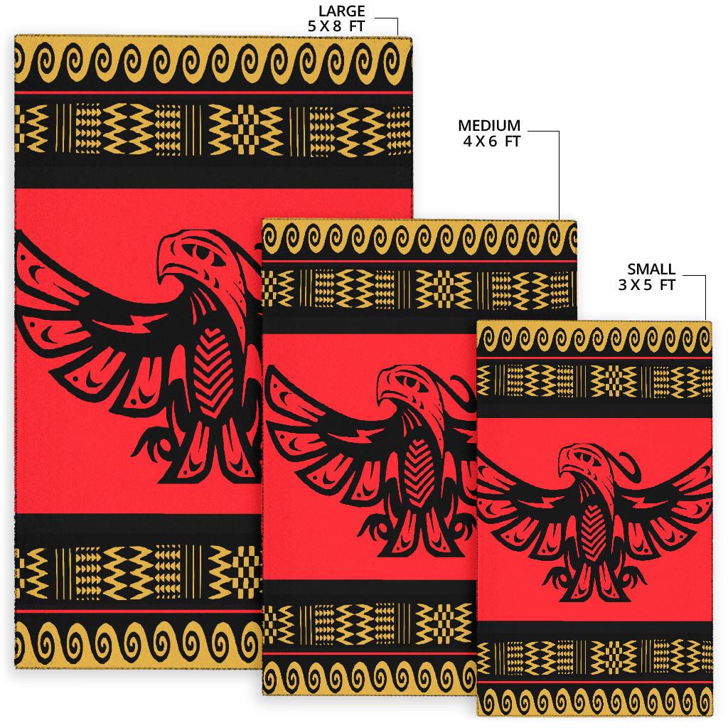 Native-style area rug size chart: large 5x8 ft, medium 4x6 ft, small 3x5 ft