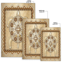 Turble Totem rug sizing chart: large 5x8 ft, medium 4x6 ft, small 3x5 ft