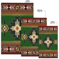 Set of green Native geometric rugs: large 5x8, medium 4x6, small 3x5