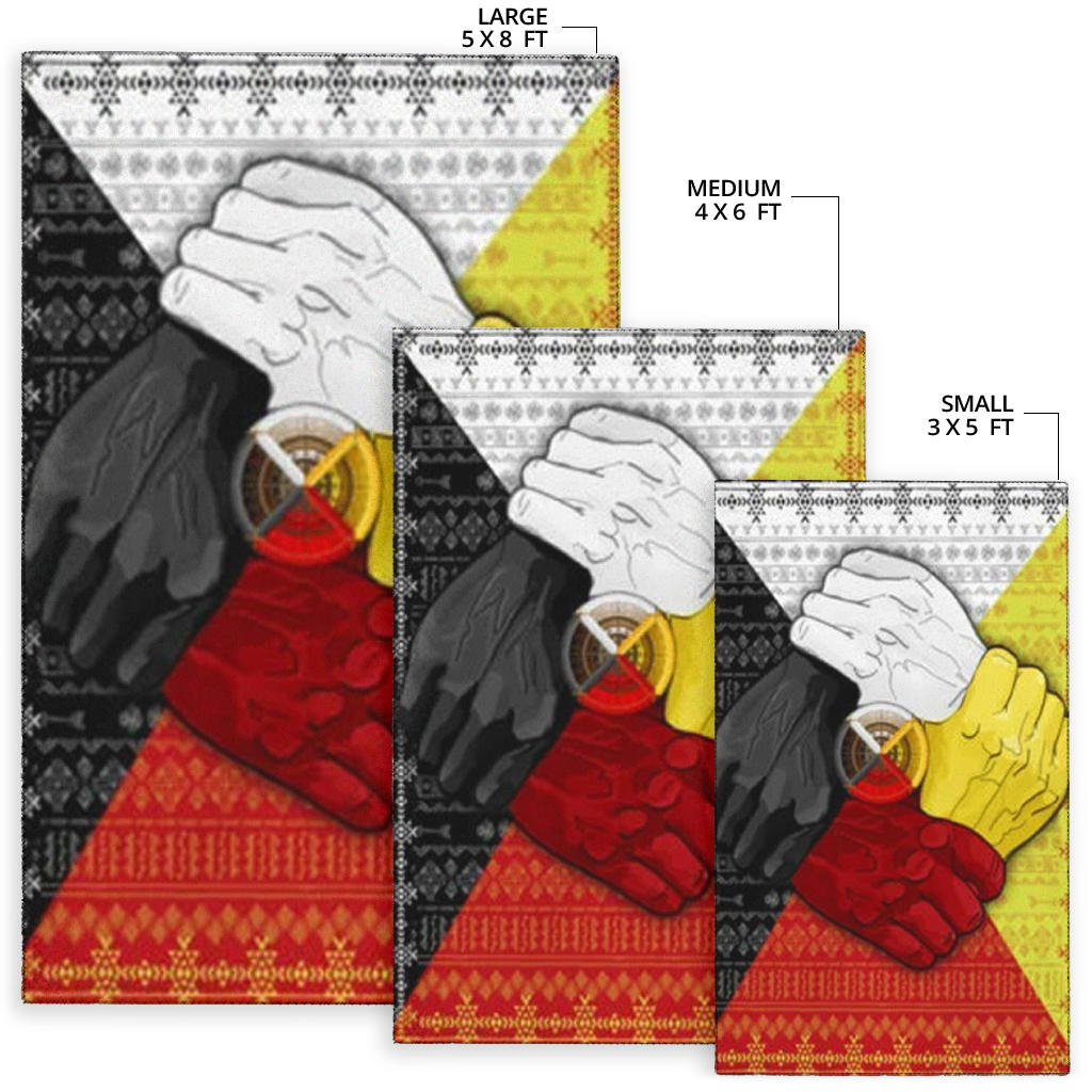 Medicine wheel hand rug sizes: large 5x8, medium 4x6, small 3x5