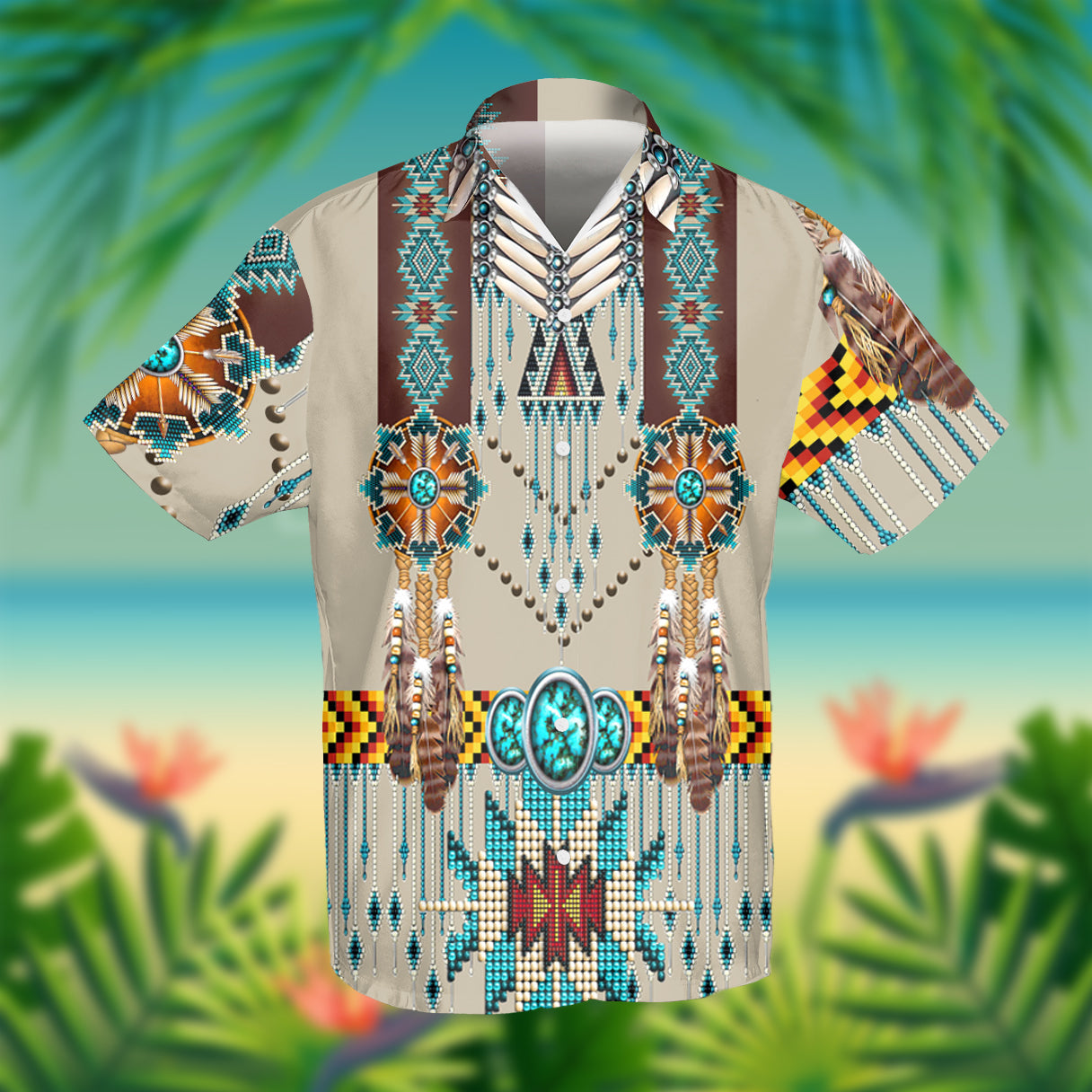 Turquoise Blue Pattern Breastplate Native American Hawaiian Shirt 3D LT10 - Wonder Print Shop