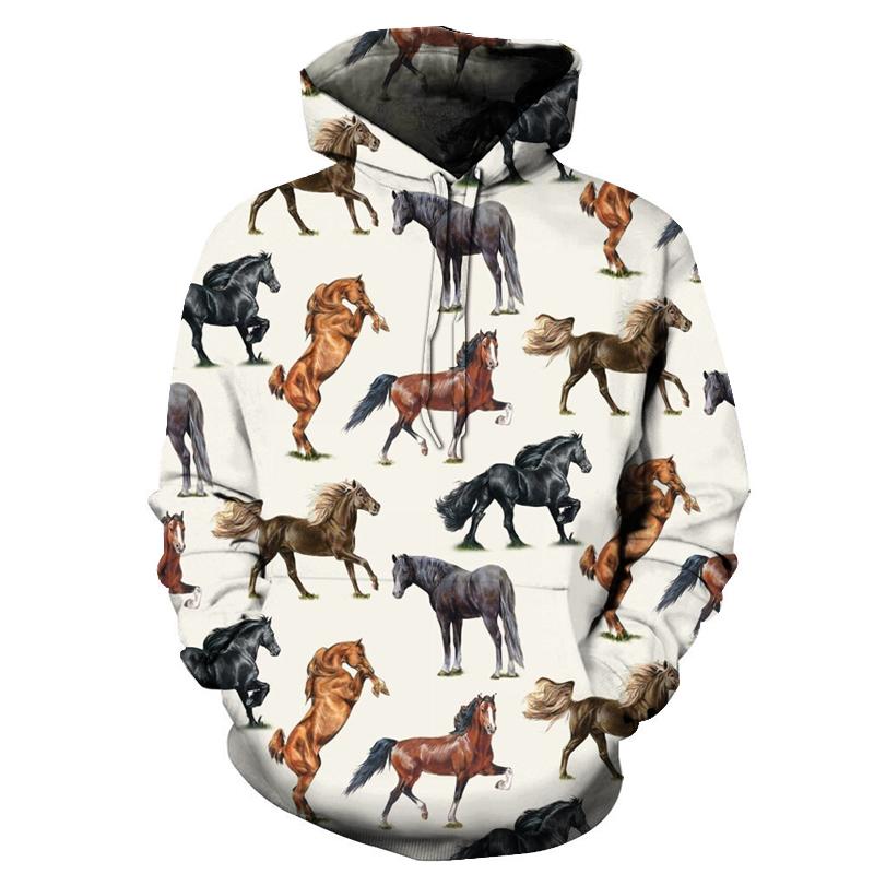 Multicolor horse print pullover hoodie with front hood