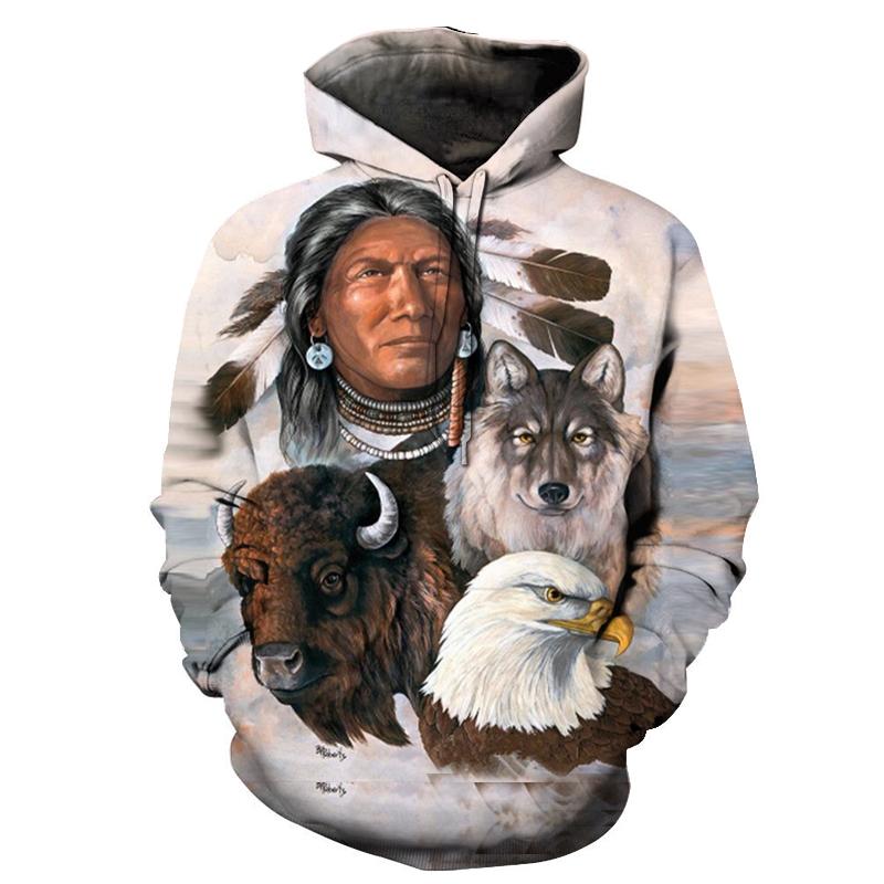 The Chief Wolf Bird Native American All Over Hoodie LT10 - Wonder Print Shop