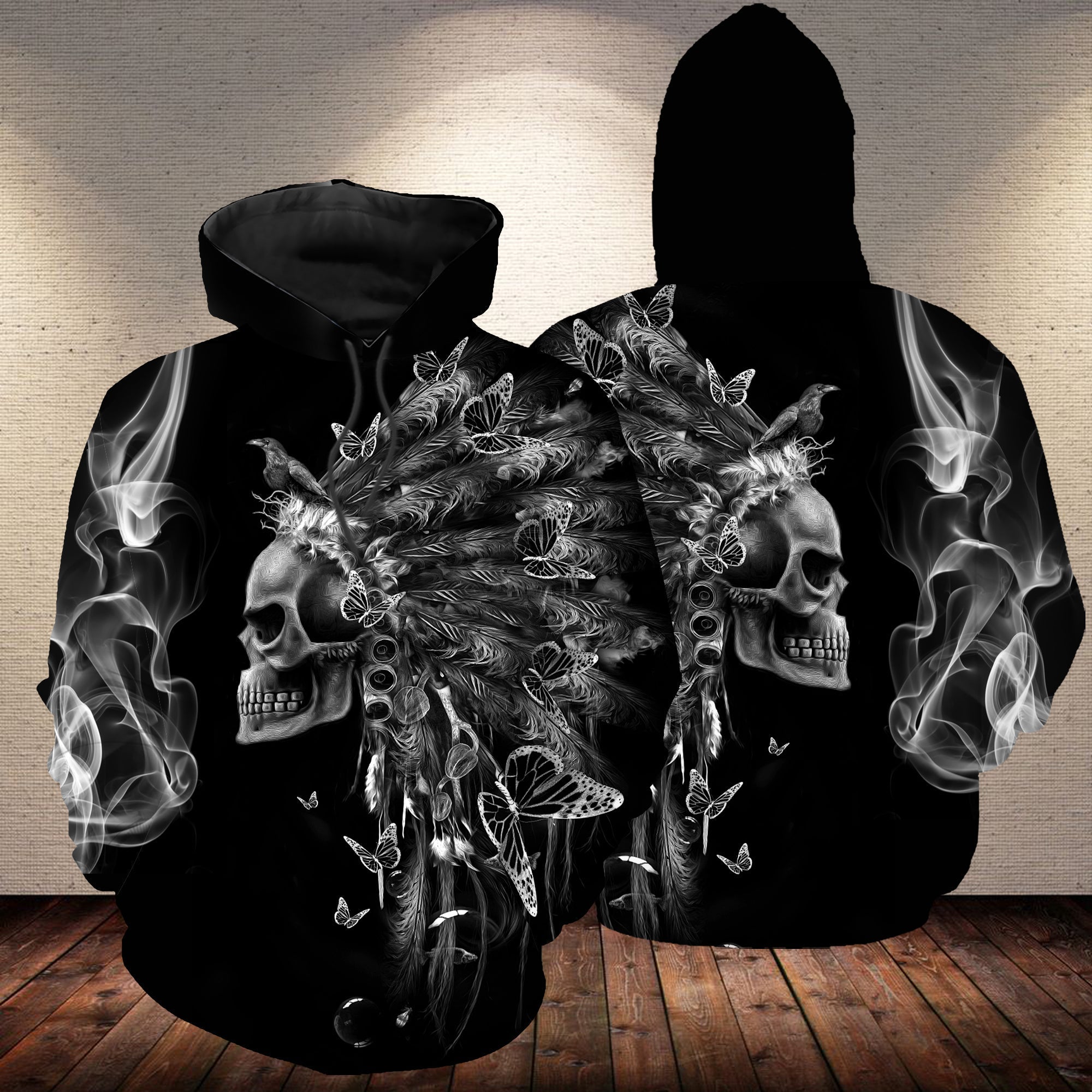 Skull Chief Butterflies Native American 3D Hoodie LT10 - Wonder Print Shop