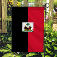 Haiti 1964 garden flag on stake, black and red vertical halves with coat-of-arms