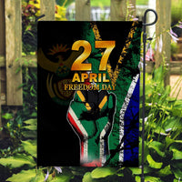 Garden flag with grunge South Africa Freedom Day text: 27 April and eagle emblem