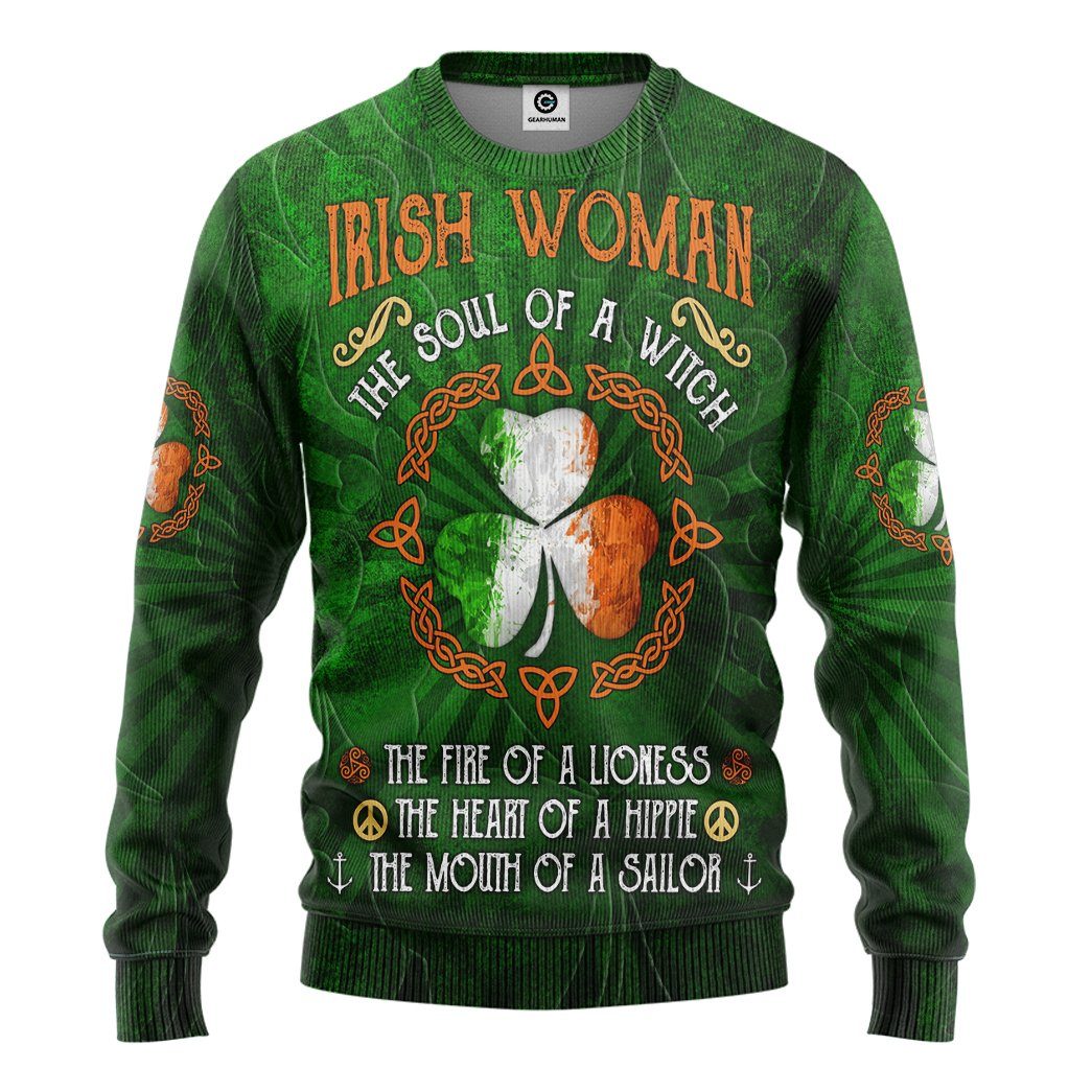 St Patrick's Day Irish Woman The Soul Of A Witch Sweatshirt LT8 - Wonder Print Shop