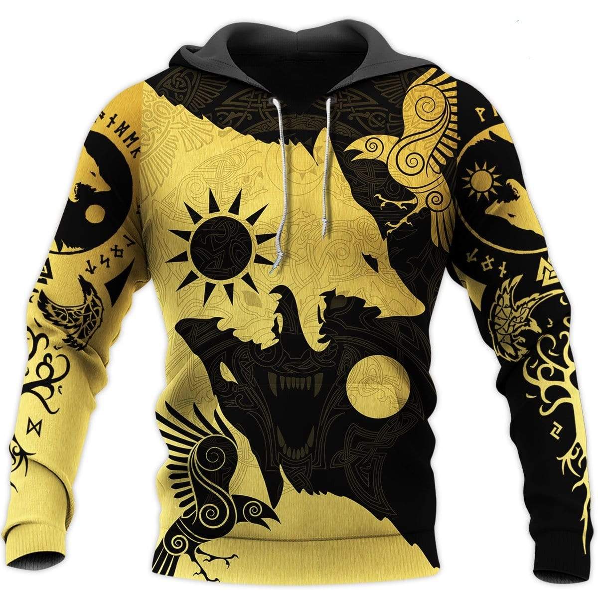 Viking Clothing Geri and Freki Gold Edition Hoodie RLT12 - Wonder Print Shop