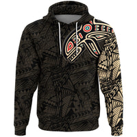 Kapuzenpullover mit Orca-Motiv in Schwarz mit bunten Augen, vorne und Kordelzug