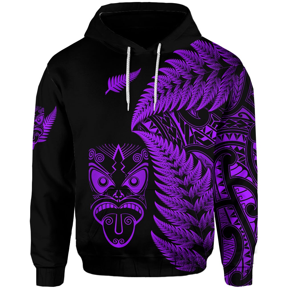 Custom New Zealand Haka Rugby Maori Hoodie Silver Fern Vibes Purple LT8 - Wonder Print Shop