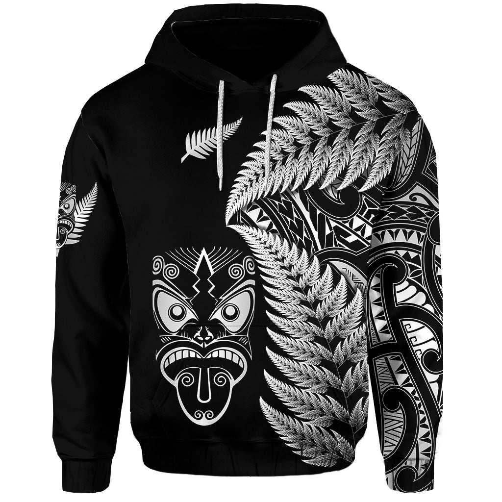 Custom New Zealand Haka Rugby Maori Hoodie Silver Fern Vibes Black LT8 - Wonder Print Shop