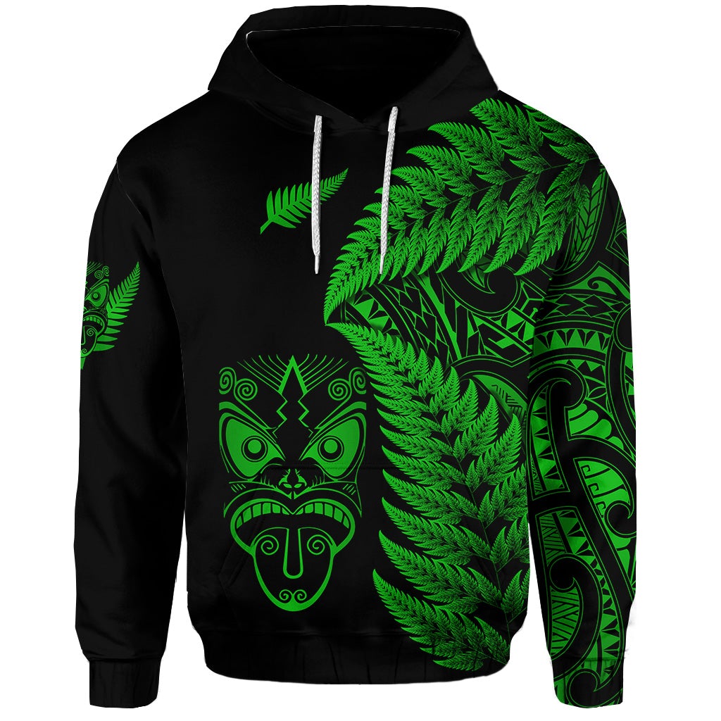 Custom New Zealand Haka Rugby Maori Hoodie Silver Fern Vibes Green LT8 - Wonder Print Shop