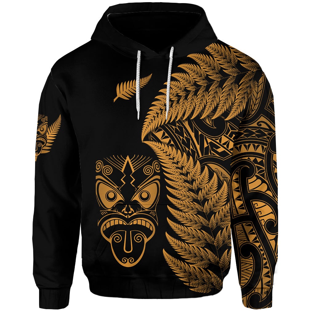 Custom New Zealand Haka Rugby Maori Hoodie Silver Fern Vibes Gold LT8 - Wonder Print Shop