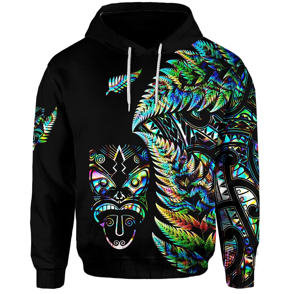 Custom New Zealand Haka Rugby Maori Hoodie Silver Fern Vibes Paua Shell LT8 - Wonder Print Shop