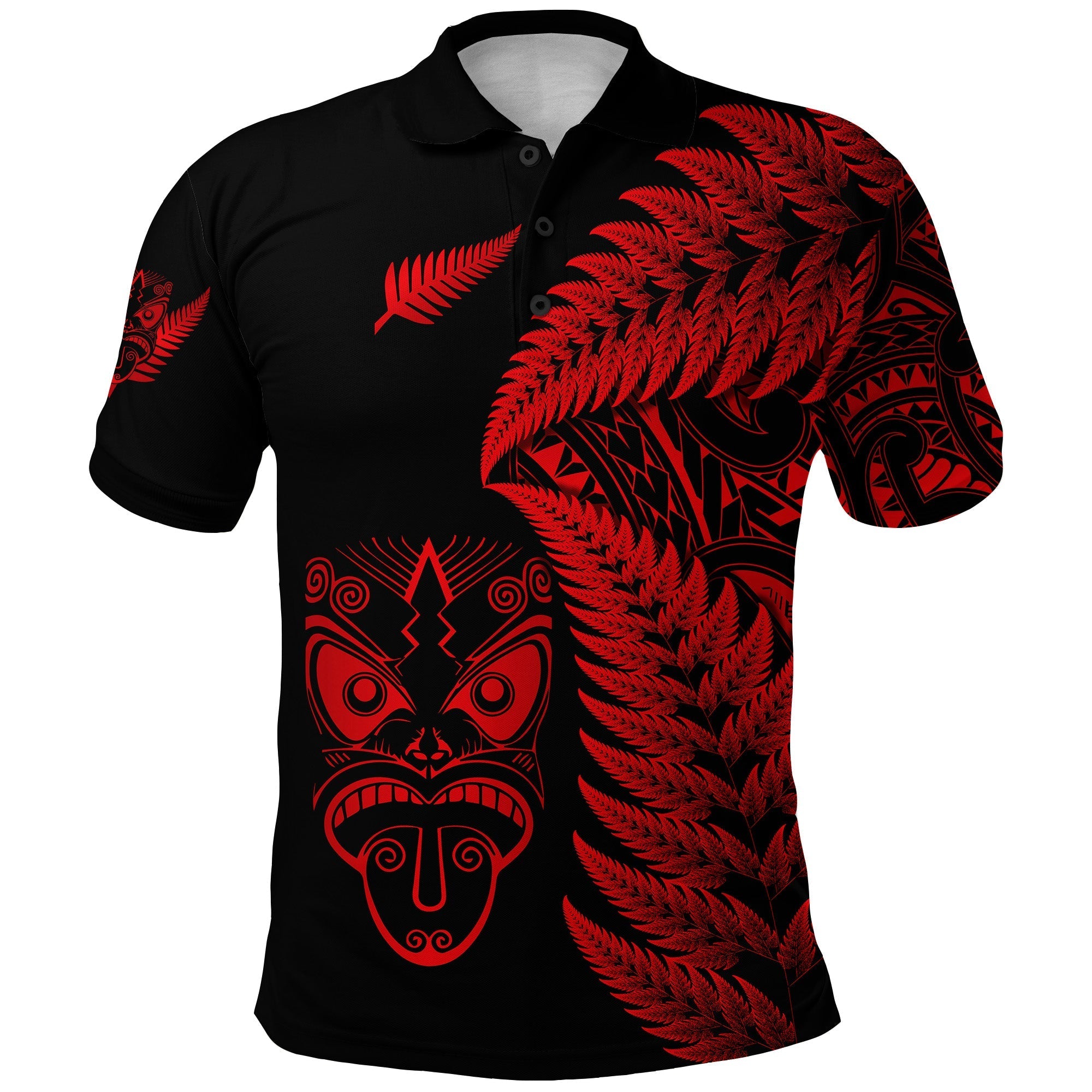 New Zealand Haka Rugby Maori Polo Shirt Silver Fern Vibes Red LT8 - Wonder Print Shop