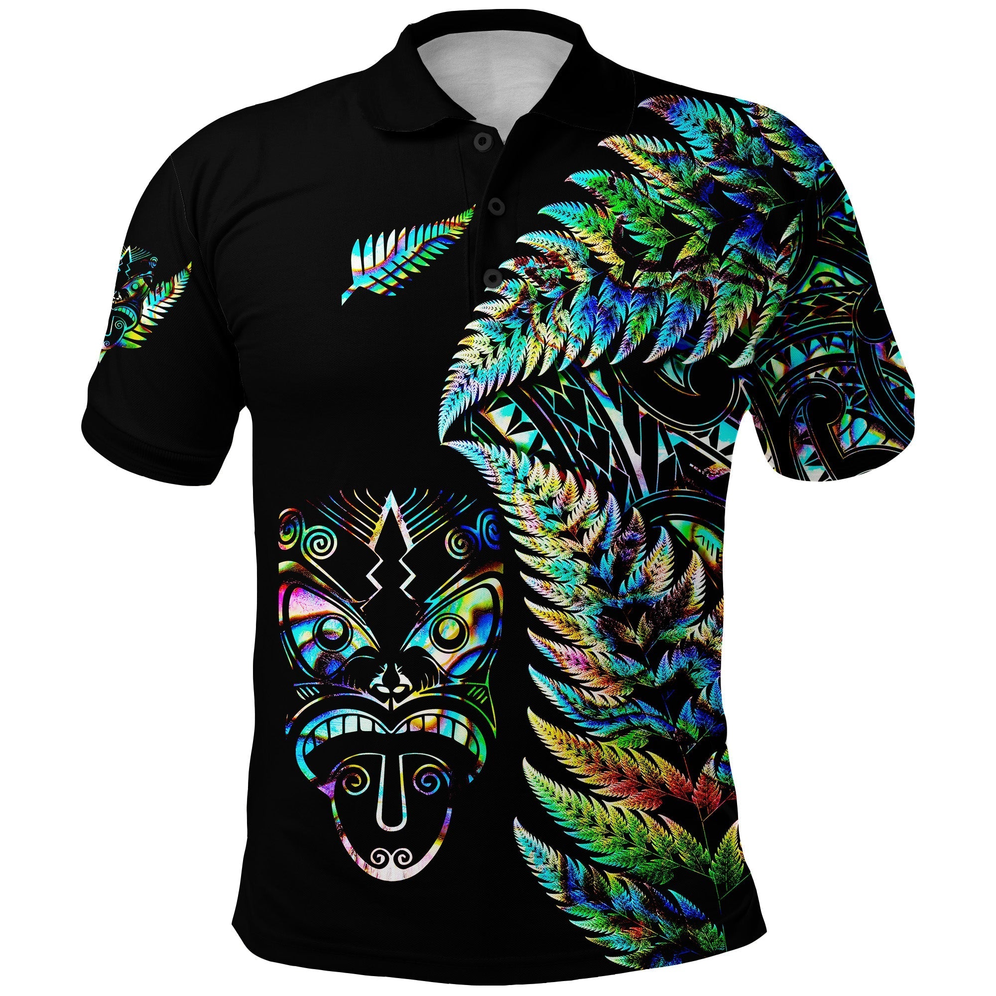 New Zealand Haka Rugby Maori Polo Shirt Silver Fern Vibes Paua Shell LT8 - Wonder Print Shop