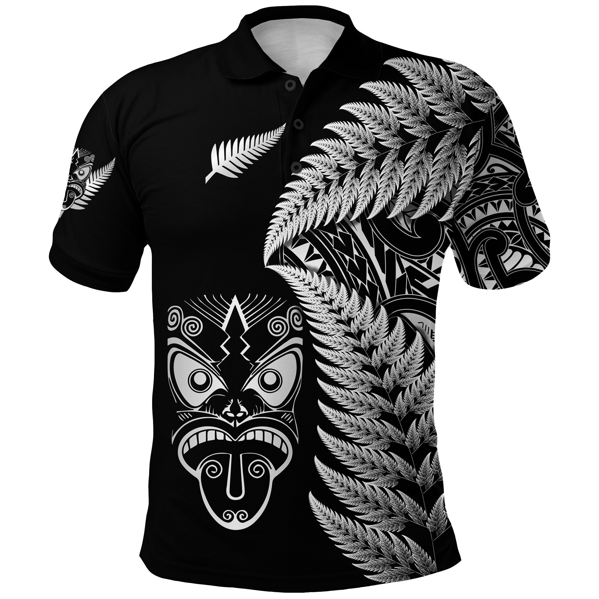 New Zealand Haka Rugby Maori Polo Shirt Silver Fern Vibes Black LT8 - Wonder Print Shop