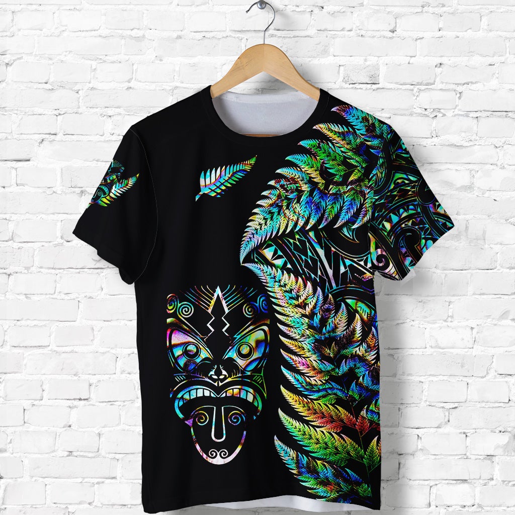 Custom New Zealand T Shirt Haka Rugby Maori with Silver Fern Vibes Paua Shell LT8 - Wonder Print Shop