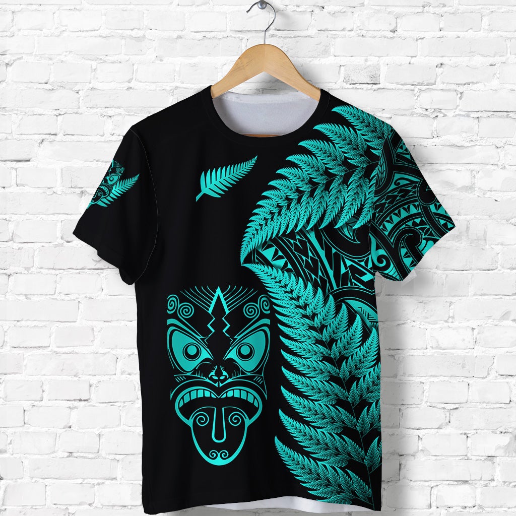 Custom New Zealand T Shirt Haka Rugby Maori with Silver Fern Vibes Turquoise LT8 - Wonder Print Shop