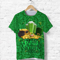 Green St. Patrick’s Day T-shirt with “Happy Patrick’s Day” shamrock graphic and beer mugs