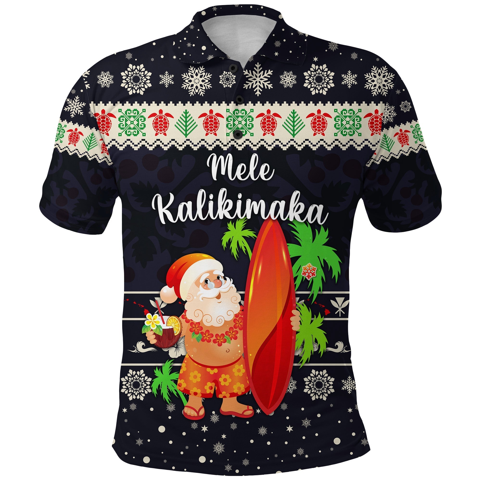 custom-personalised-hawaii-christmas-polo-shirt-santa-claus-surfing-simple-style-navy