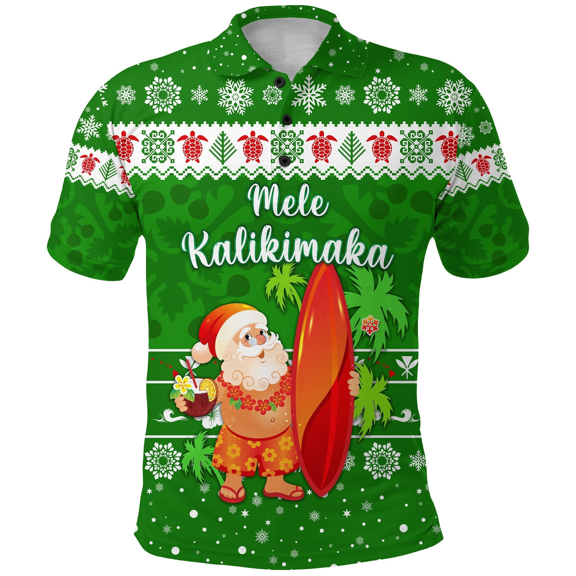 custom-personalised-hawaii-christmas-polo-shirt-santa-claus-surfing-simple-style-green