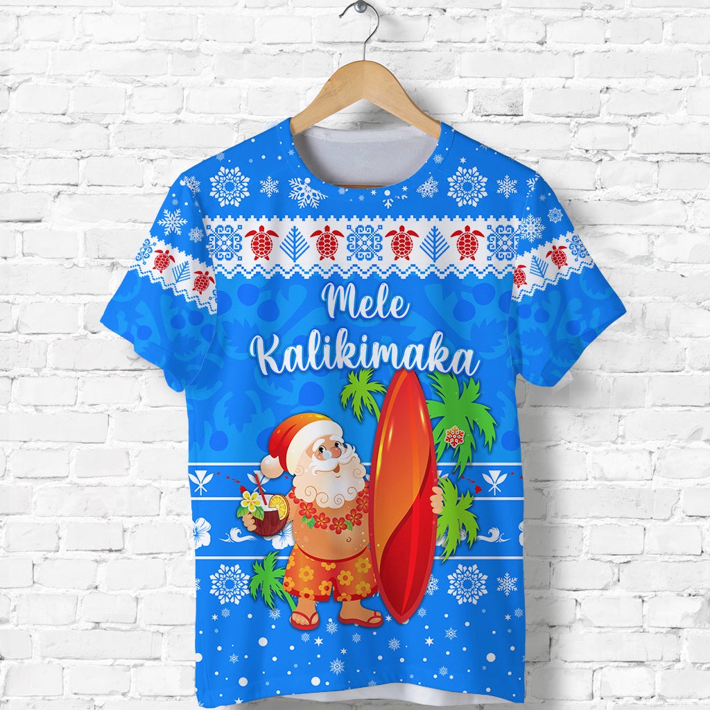 custom-personalised-hawaii-christmas-t-shirt-santa-claus-surfing-simple-style-blue