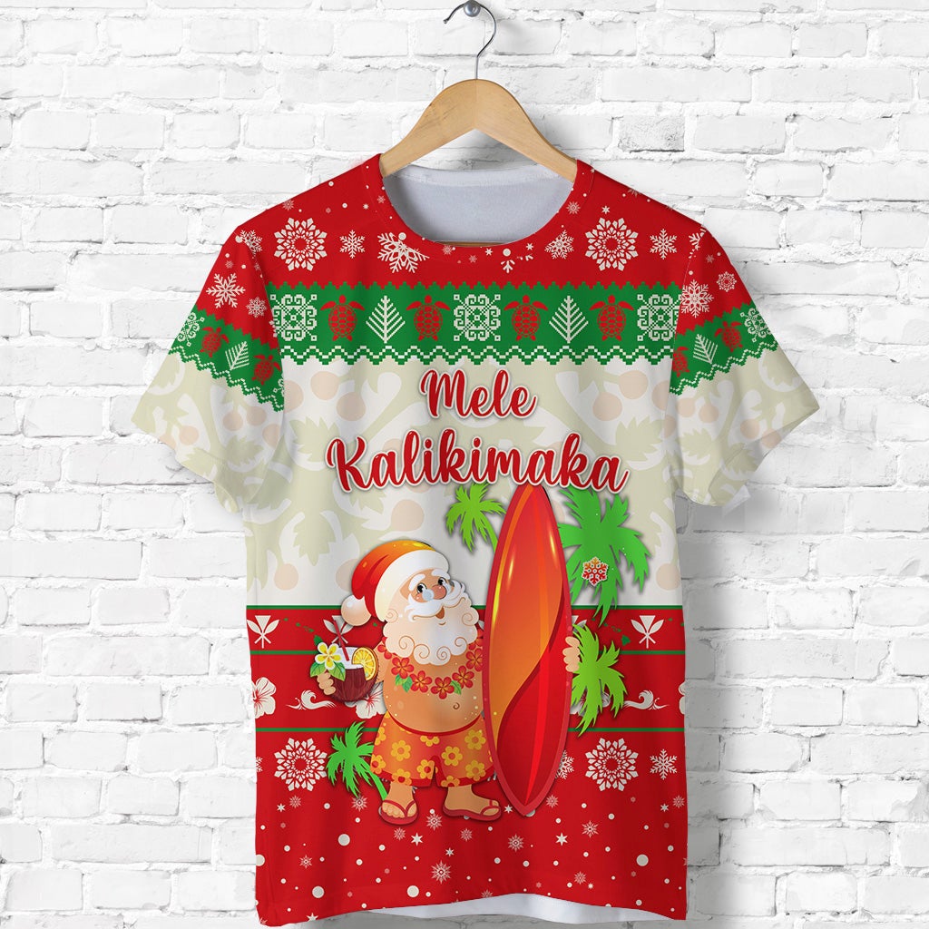 custom-personalised-hawaii-christmas-t-shirt-santa-claus-surfing-simple-style-beige-red