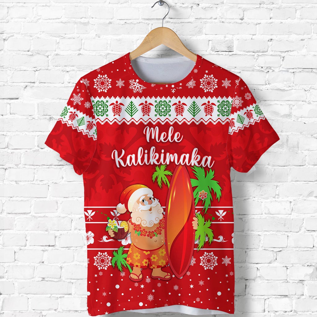 custom-personalised-hawaii-christmas-t-shirt-santa-claus-surfing-simple-style-red