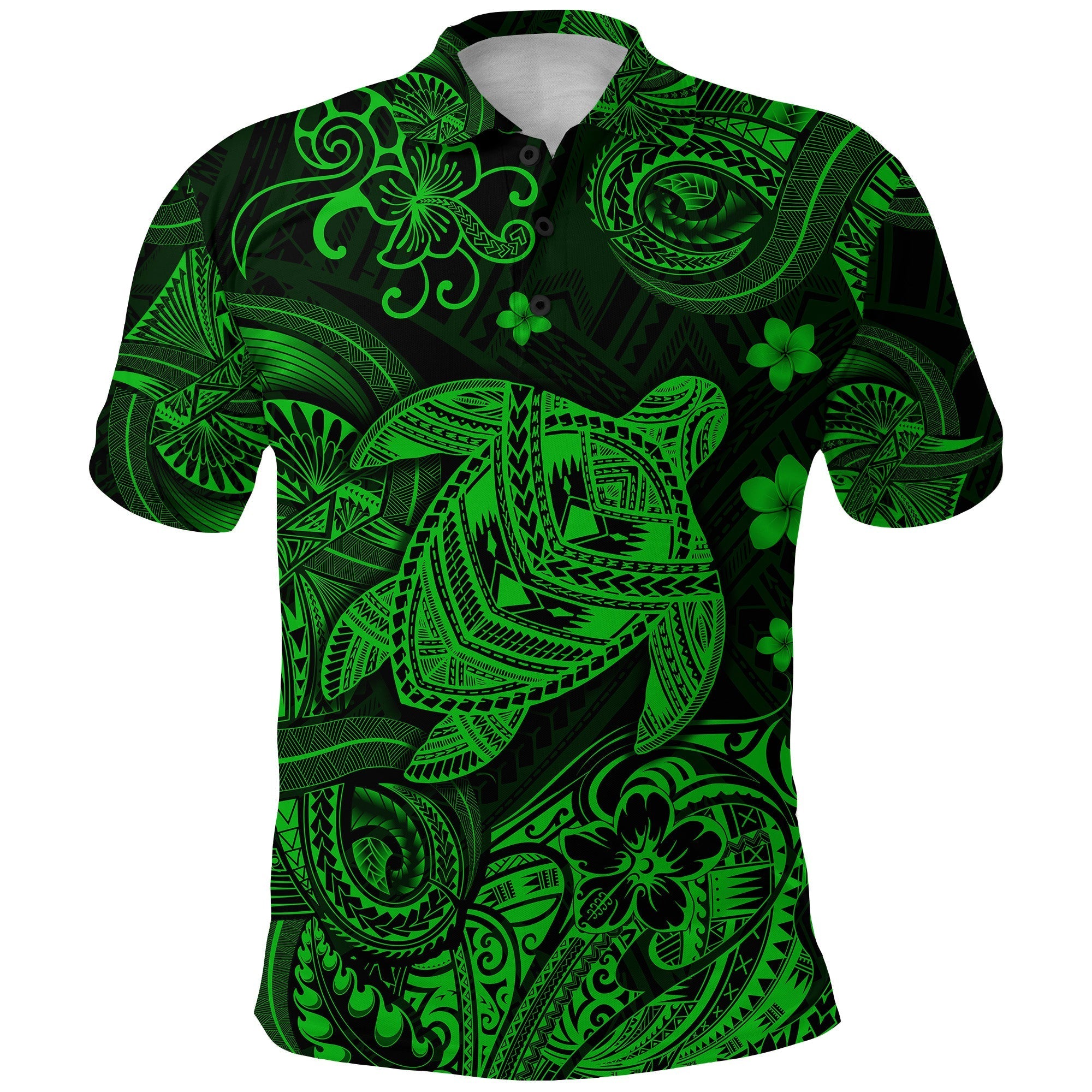 Custom Polynesian Turtle Polo Shirt with Plumeria Flower Unique Style Green LT8 - Wonder Print Shop