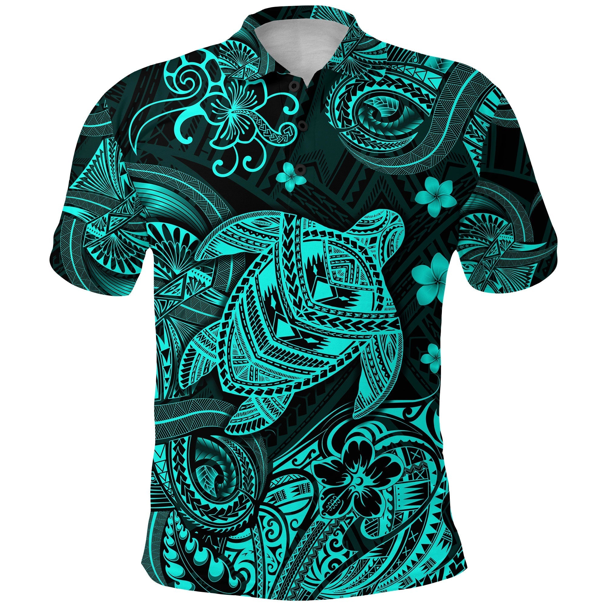 Polynesian Turtle Polo Shirt with Plumeria Flower Unique Style Turquoise LT8 - Wonder Print Shop