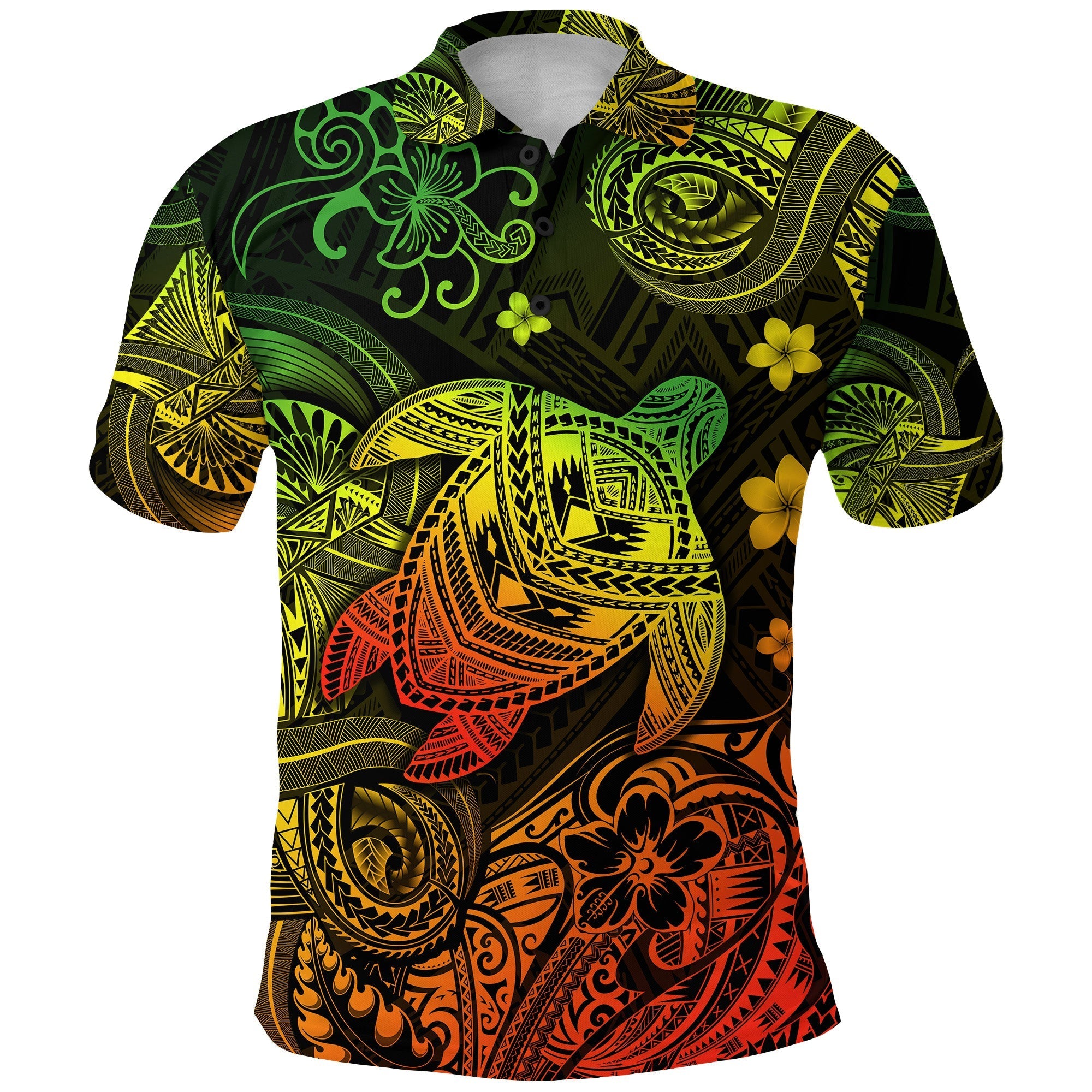 Custom Polynesian Turtle Polo Shirt with Plumeria Flower Unique Style Reggae LT8 - Wonder Print Shop