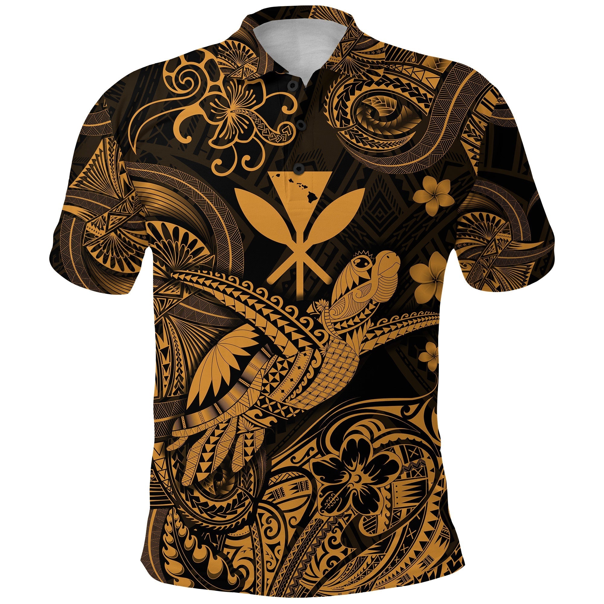 Hawaii Golf Shirts Polynesian Turtle with Kanaka Maoli Polo Shirt Unique Style Gold LT8 - Wonder Print Shop