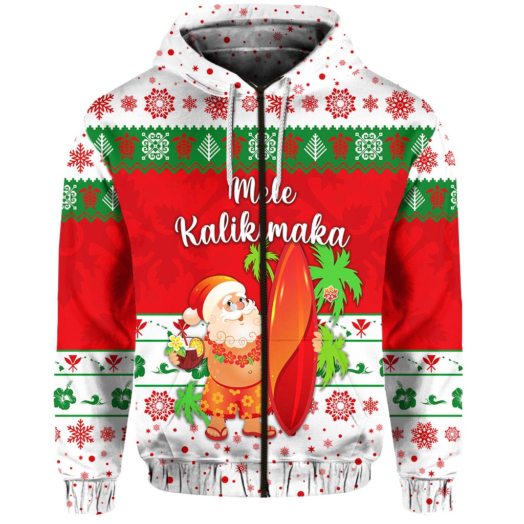 custom-personalised-hawaii-christmas-zip-hoodie-santa-claus-surfing-simple-style-white