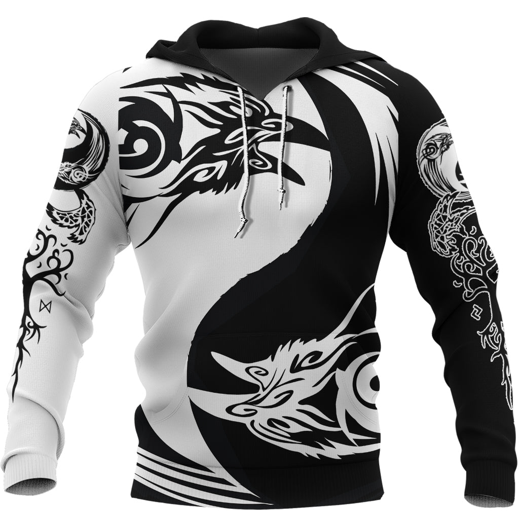 Viking Zip Hoodie - Ying Yang Raven RLT12 - Wonder Print Shop