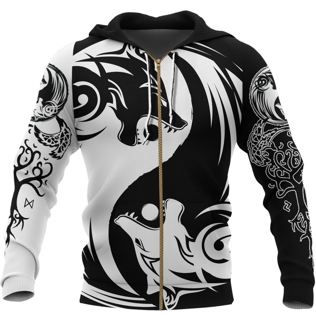 Viking Zip Hoodie - Ying Yang Wolf A21 RLT12 - Wonder Print Shop