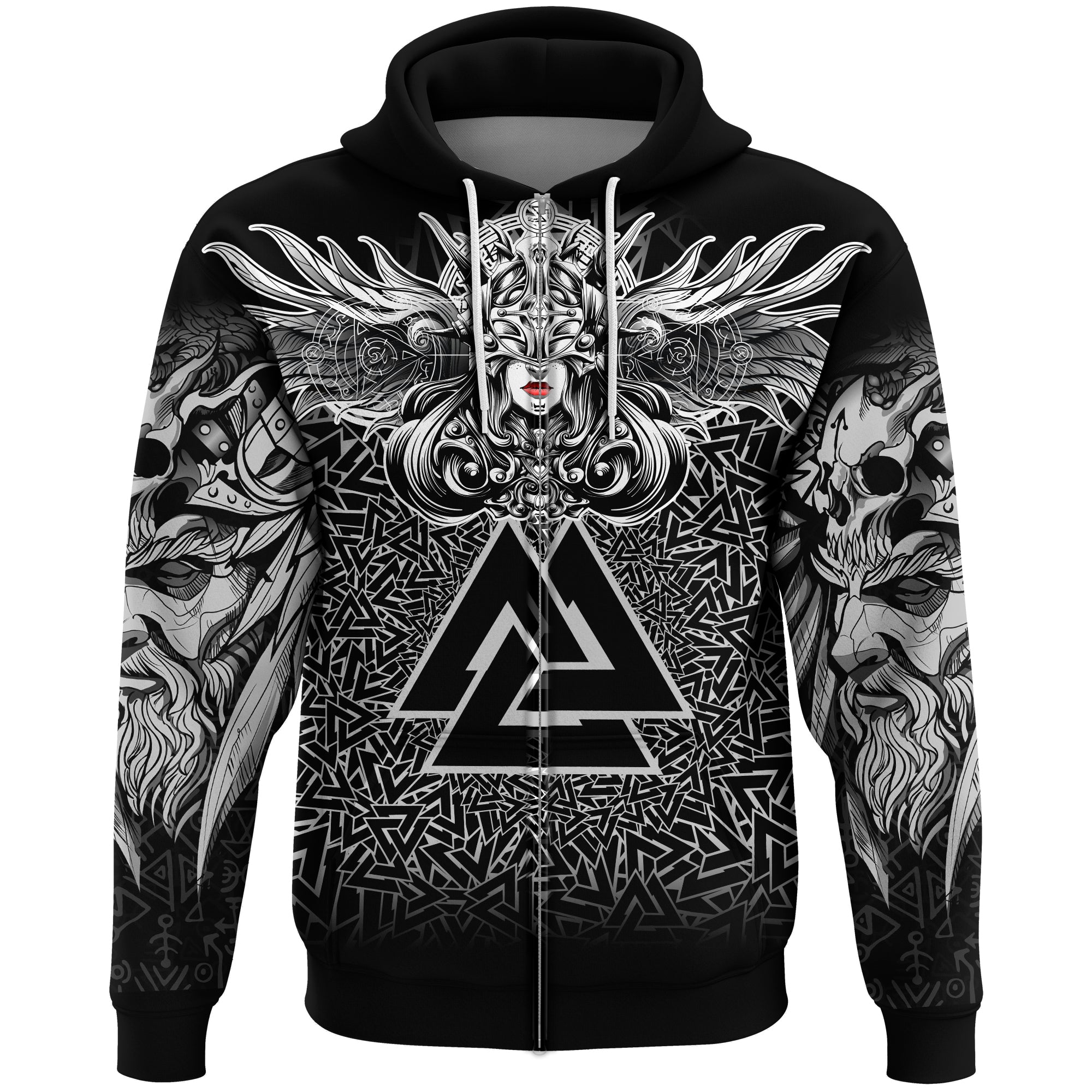 Viking Valkyrie Zip Hoodie - Valknut Pattern RLT12 - Wonder Print Shop