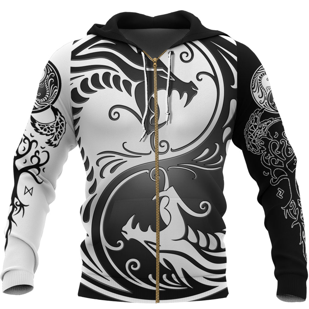 Viking Zip Hoodie - Ying Yang Dragon RLT12 - Wonder Print Shop