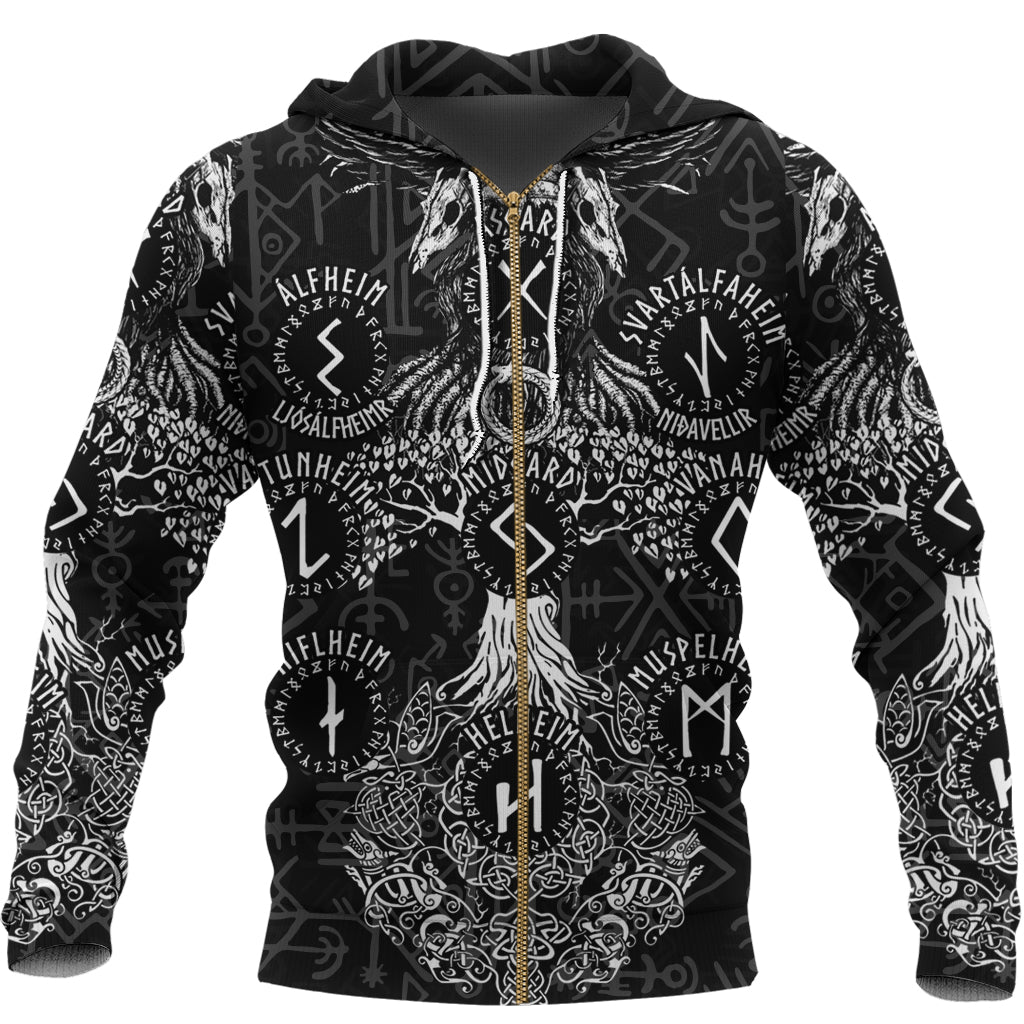 Viking Zip Hoodie - Odin Tree Runes RLT12 - Wonder Print Shop