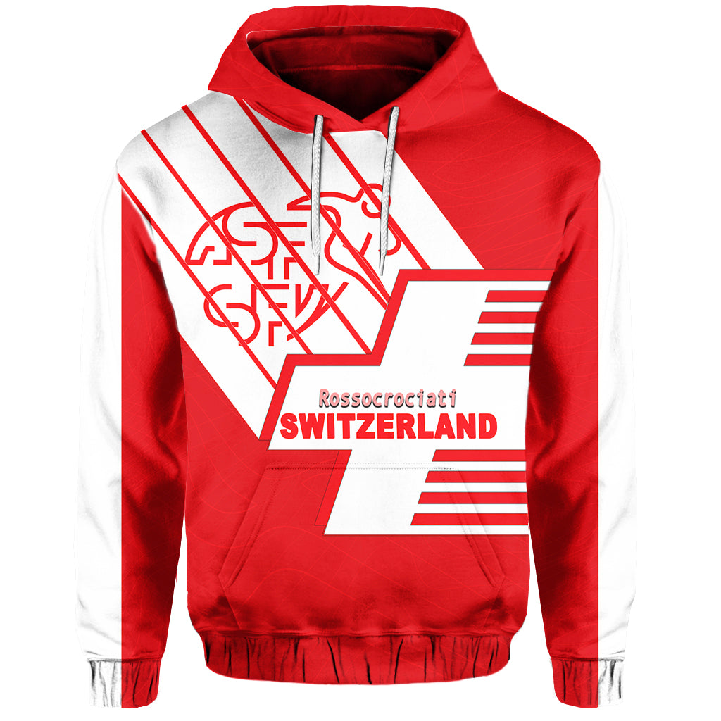 Custom football hoodie, red/white front graphic and logo panel