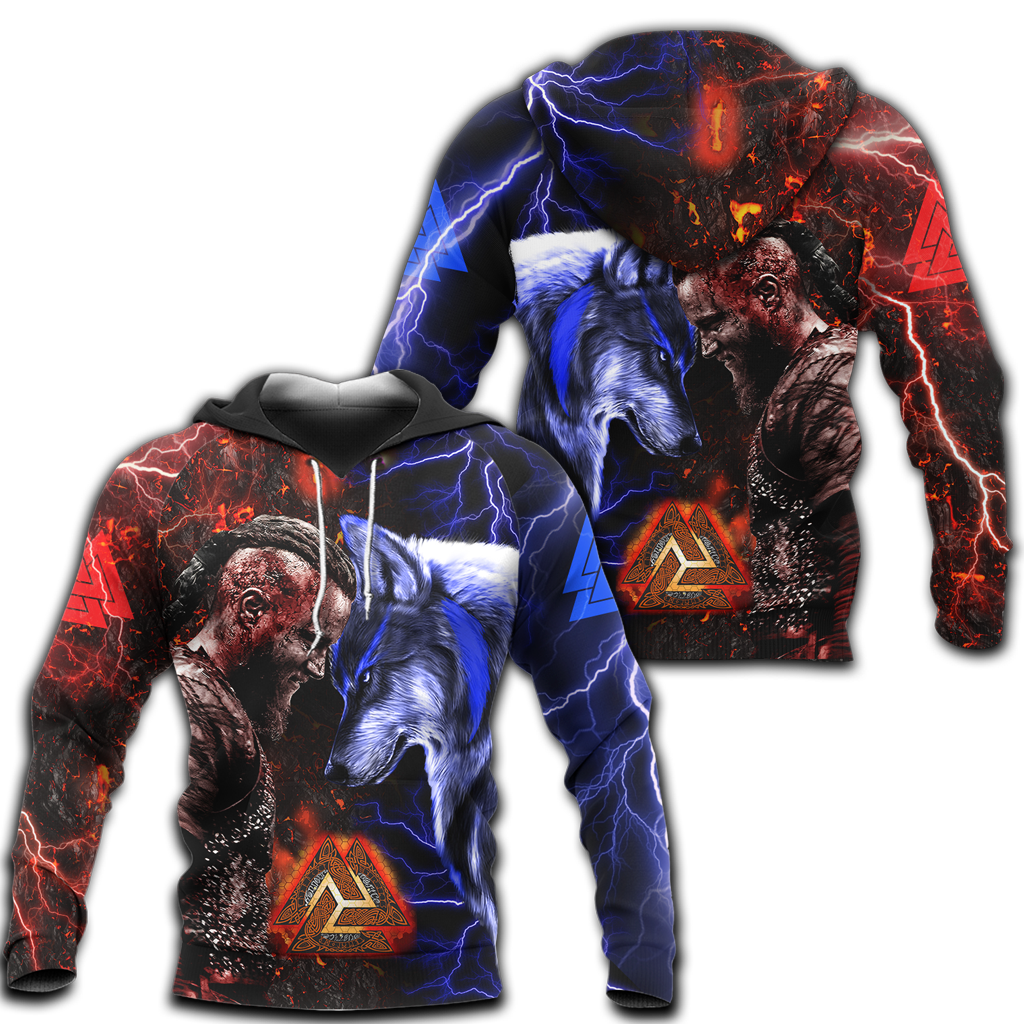 Viking Hoodie Ragnar and Wolf RLT12 - Wonder Print Shop