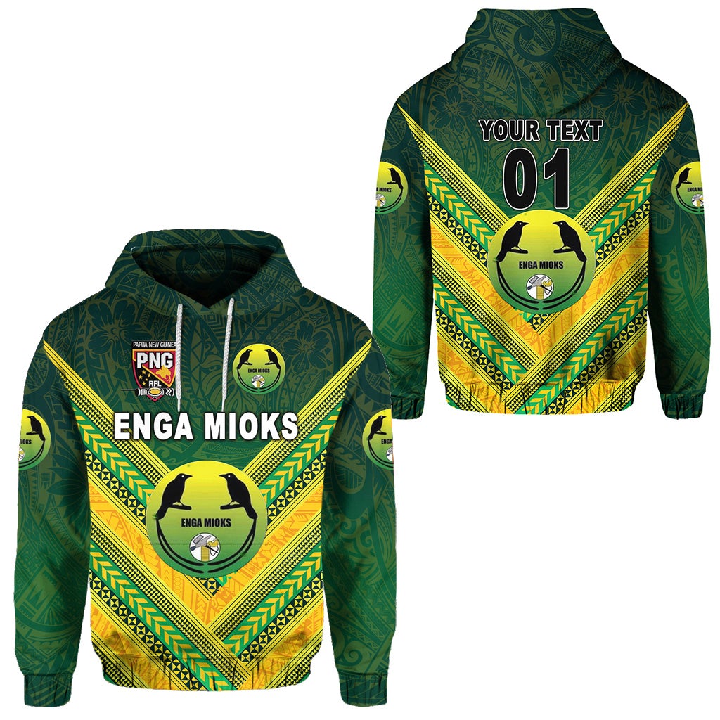 Custom Papua New Guinea Enga Mioks Hoodie Rugby Original Style Green, Custom Text And Number LT8 - Wonder Print Shop