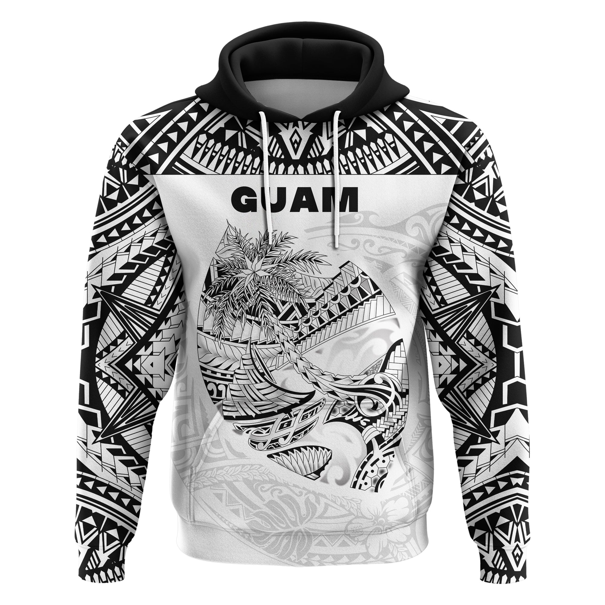 Guam Rugby Hoodie Polynesian Patterns White LT16 - Wonder Print Shop