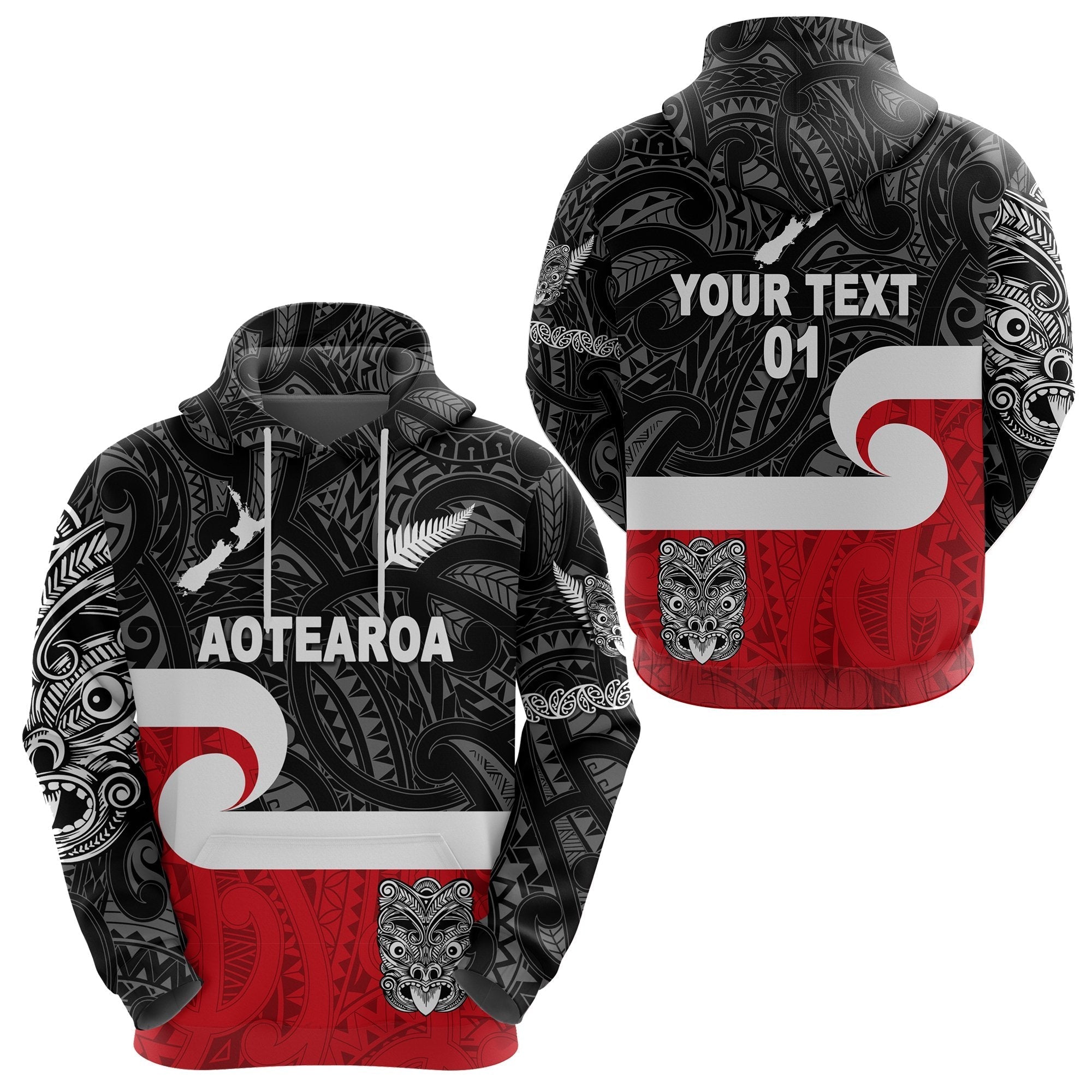 Custom Maori Aotearoa Haka Hoodie New Zealand Simple, Custom Text And Number LT8 - Wonder Print Shop