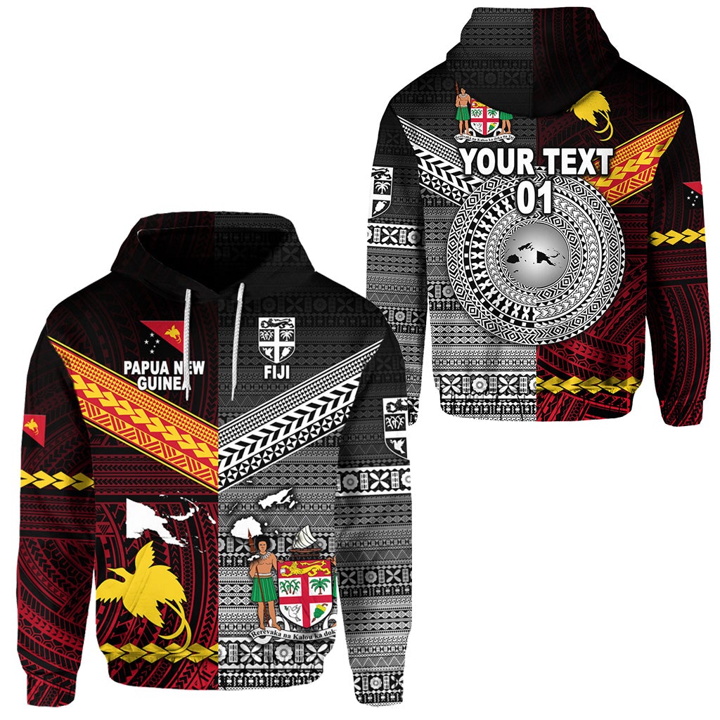 Custom Papua New Guinea Polynesian And Fiji Tapa Hoodie Together Black, Custom Text And Number LT8 - Wonder Print Shop