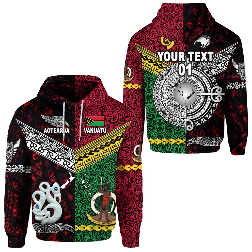 Custom Vanuatu And New Zealand Hoodie Together Red, Custom Text And Number LT8 - Wonder Print Shop