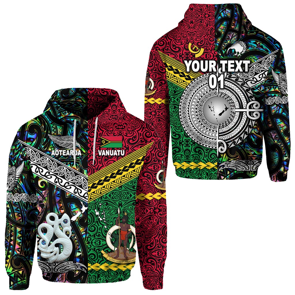 Custom Vanuatu And New Zealand Hoodie Together Paua Shell, Custom Text And Number LT8 - Wonder Print Shop